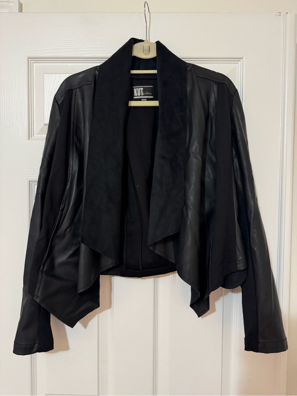 Kut from the Kloth Black Draped Open-Front Mixed-Media Jacket
